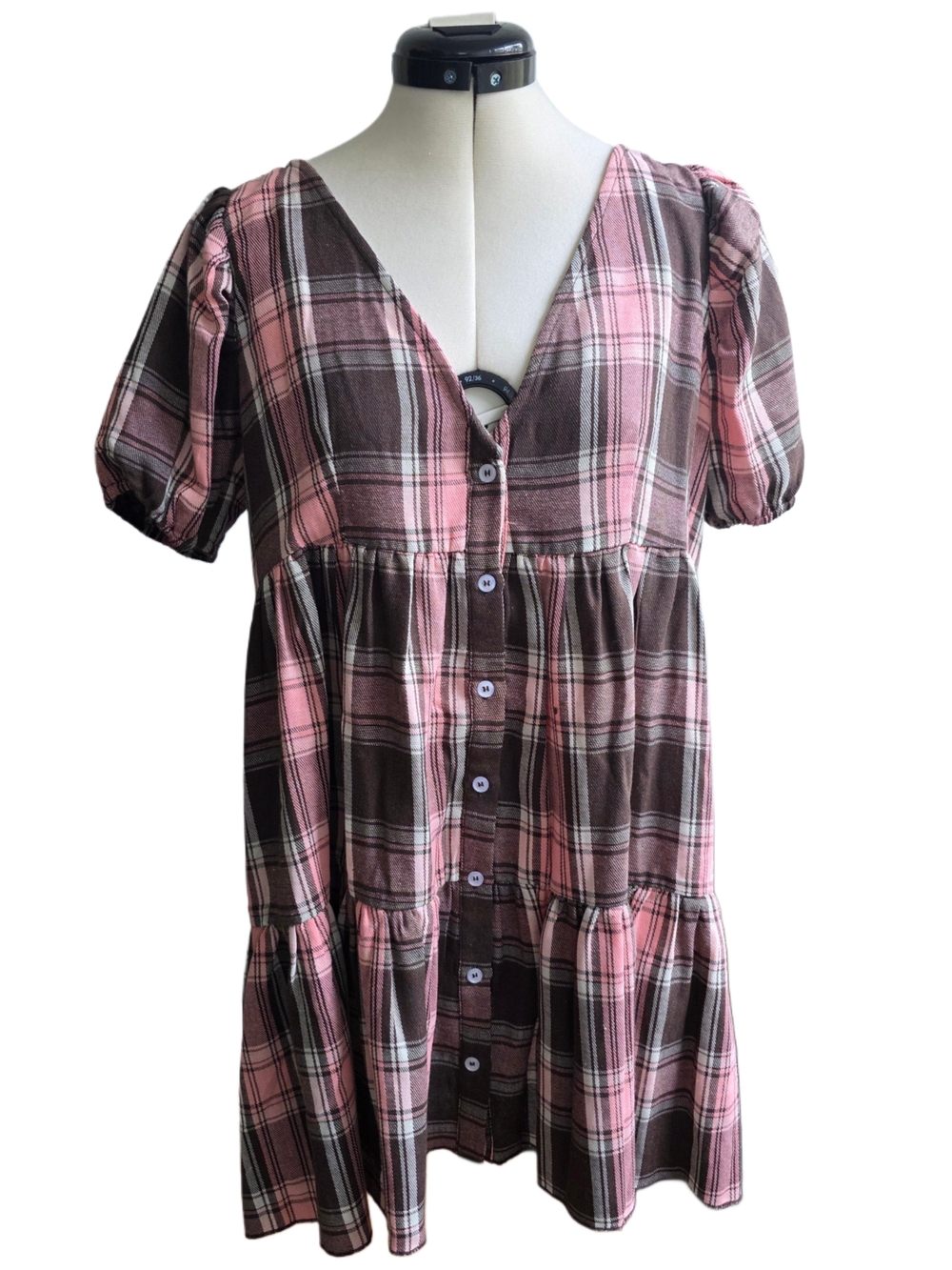 NWOT DELIAS Pink and Brown Plaid Button-Front Dress